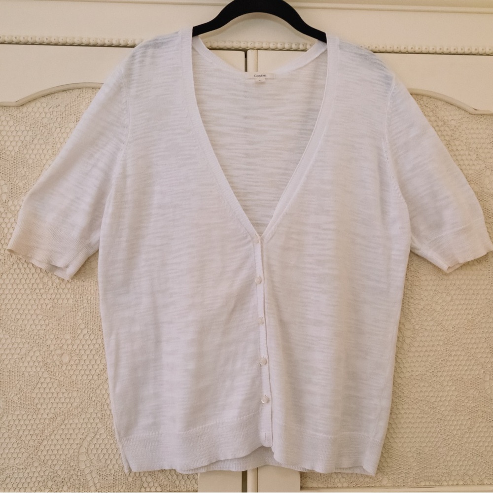 Caslon White Short Sleeve Cotton Cardigan